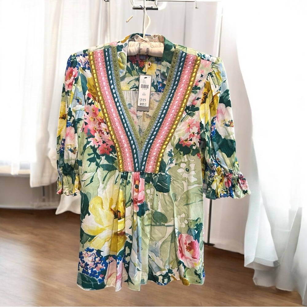 Green and Yellow Embellished Blouse